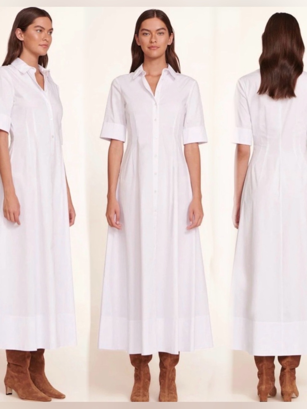 STAUD JOAN MAXI DRESS WHITE Elegant White Maxi Shirt Dress size 8